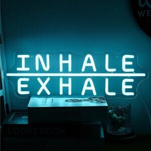 Inhale Exhale LED Neon Sign - Blue Wall Decor - USB Powered with Dimmer Switch